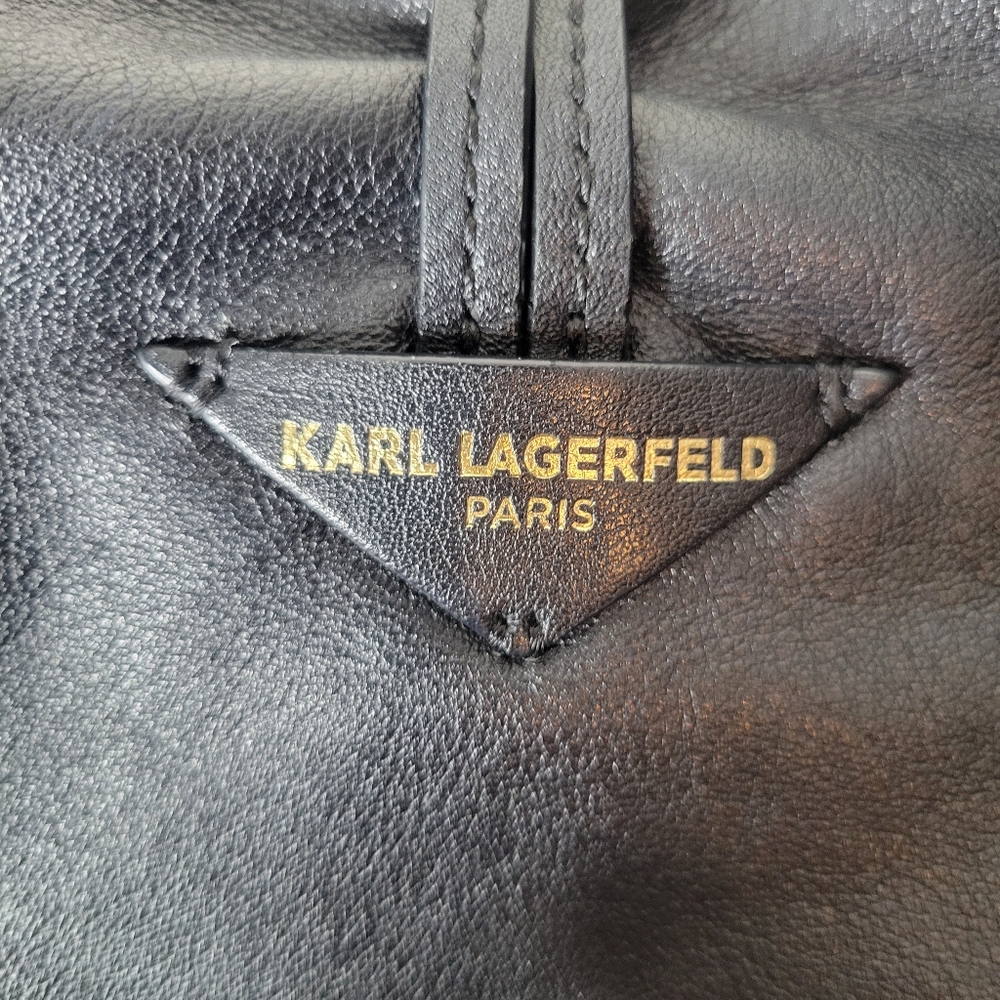 Karl Lagerfeld Paris Devon Hobo Bag Black With Tassels & Gold Hardware Purse - Picture 2 of 16